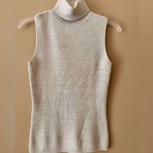 Emanuel Ungaro Silver Shimmer Sleeveless Turtleneck Sweater Top Size S